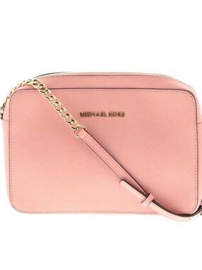 Michael Kors Pink Jet Set  Leather Crossbody with Gold Chain